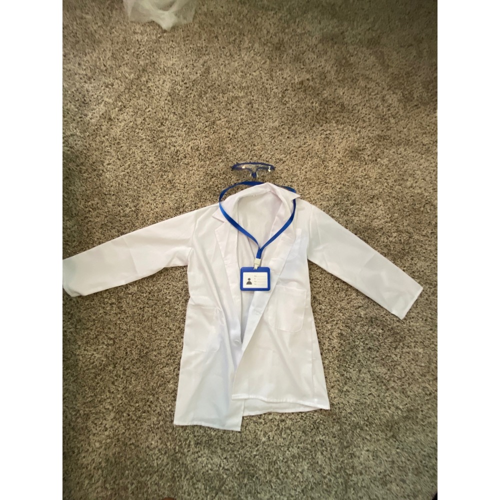 Kids Doctor Scientist Lab Coat Costume White XL with ID Badge and Glasses Set
